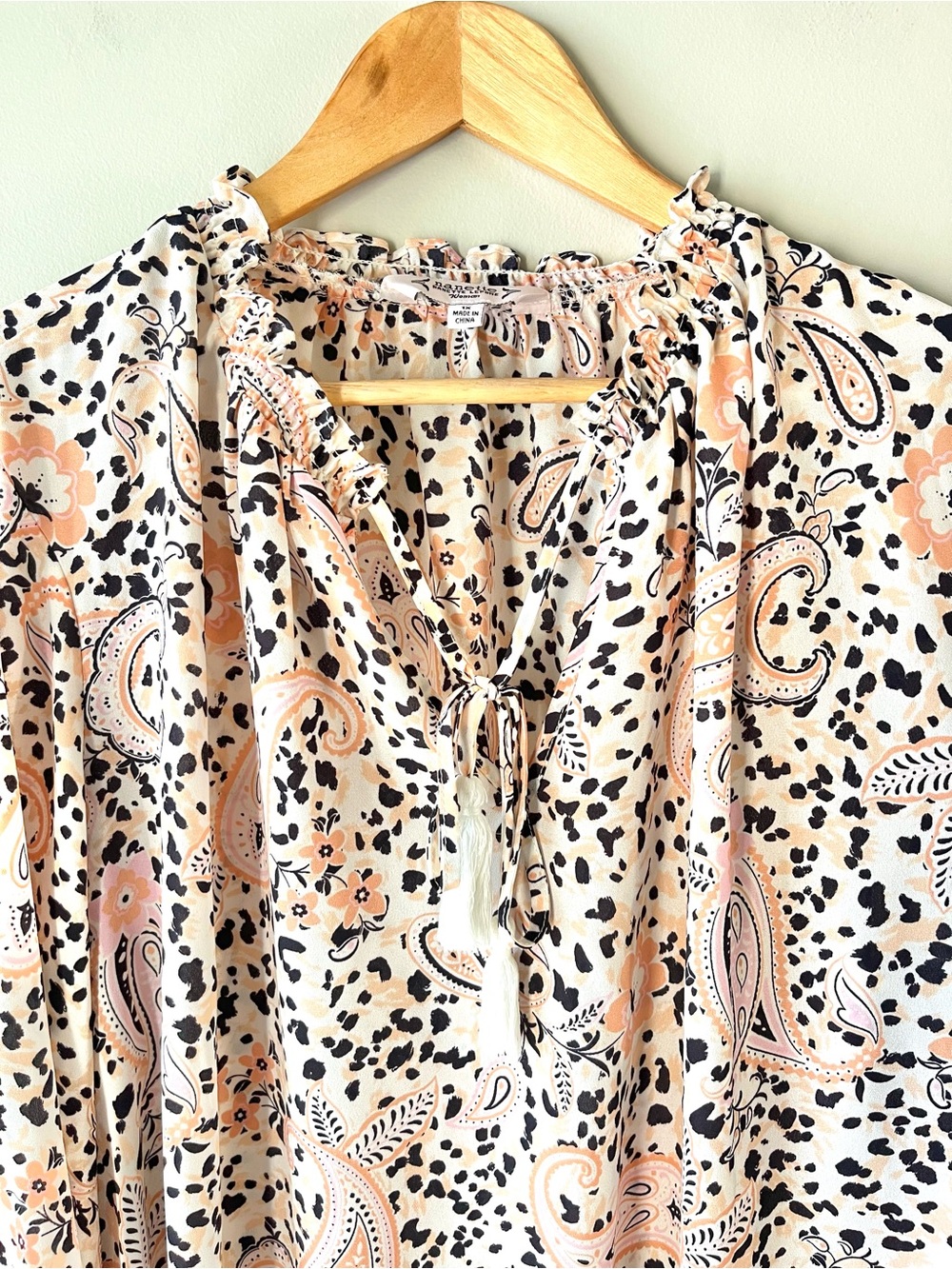 Nanette Lepore Peach & Cream Paisley Long Sleeve Peasant Blouse Size 1X -Office - Picture 5 of 9
